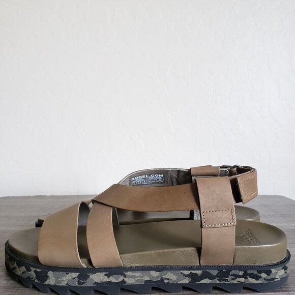 Sorel Roaming Criss Cross Leather Sandals Sage Camo Green Size 9 Sporty Strappy - Picture 3 of 13